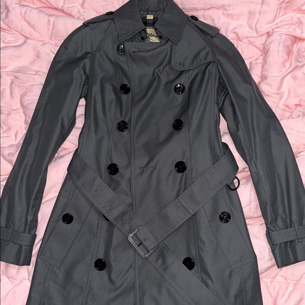 Burberry  Gray Plaid trench coat